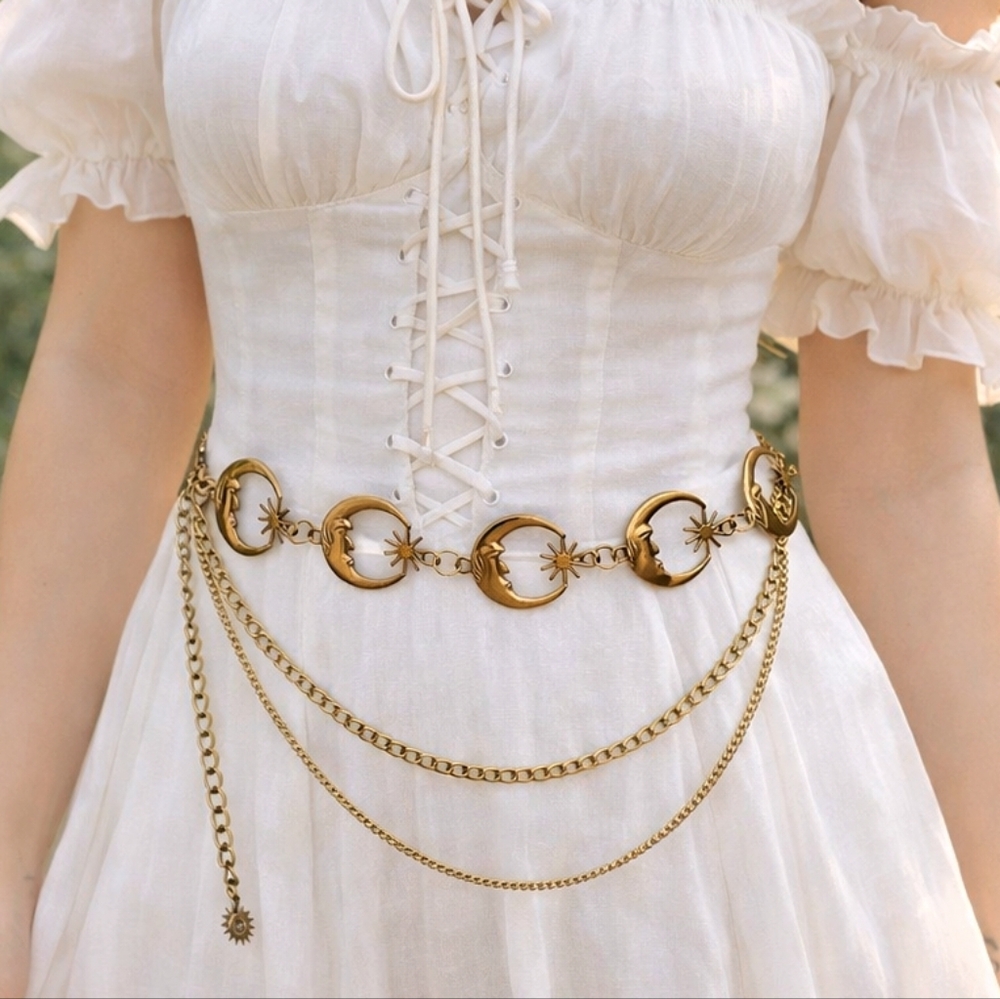 Vintage Gold Moon Sun Celestial Chain Belt NEW - Picture 2 of 10